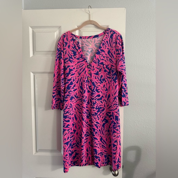 Lilly Pulitzer Alessia Tee-Shirt Dress Pink Coral Reef Print Size L NWT - Picture 1 of 6